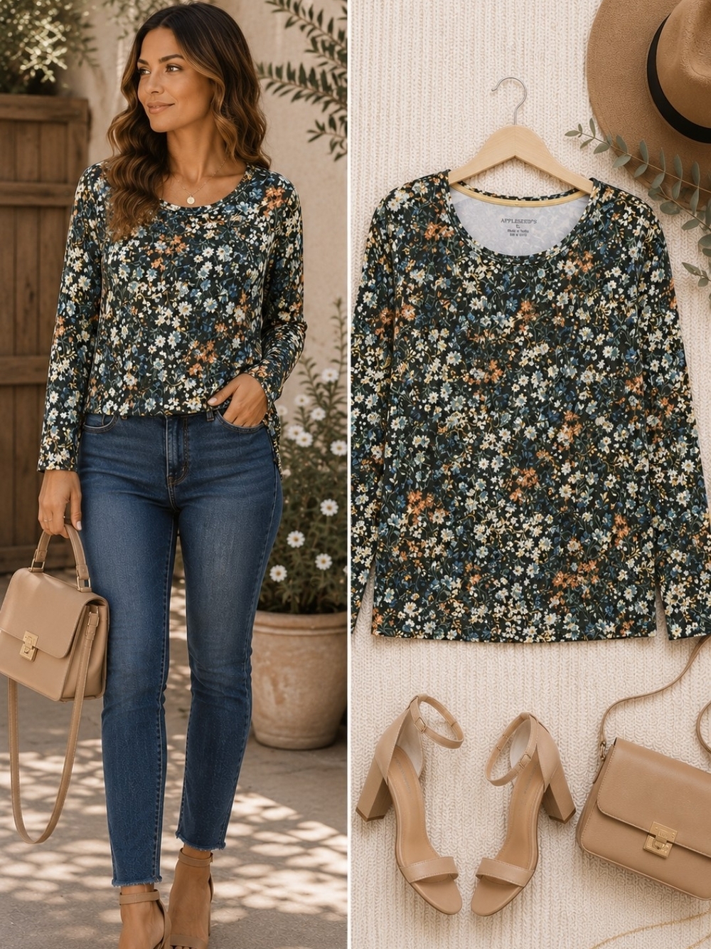 Cottagecore Floral 100% Cotton Top | Petite Large | Soft Botanical Garden Tee